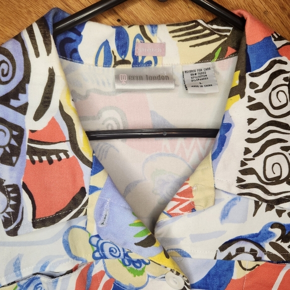 Erin london stretch abstract painted look large button down lightweight jacket - Picture 2 of 16